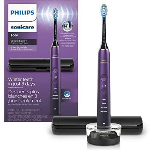 Philips Sonicare DiamondClean 9000 Electric Toothbrush Sonic Toothbrush with App Pressure Sensor 12 Brushing Settings Replacement Reminder Charging Stand Travel Case Amethyst HX991191 - Image 1