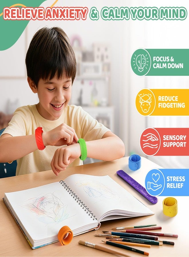 Playexen 6PCS Sensory Fidget Toys Slap Bracelets, Stress Anxiety Relief Sensory Toys for Autism, ADHD, Anxiety, Colorful Fidget Bracelet Bands for Teens, Adult, Ideal Fun Gifts - Image 4