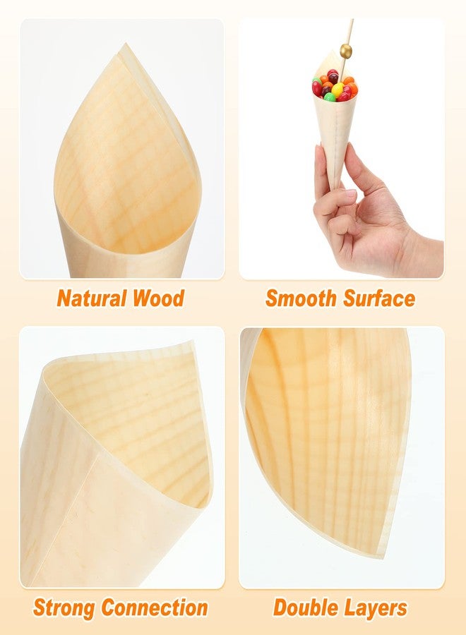 Queekay Food Cones 100 Pcs Disposable Paper Cone for Food with 12 Holes Wood Ice Cream Cone Holder Stand Charcuterie Cones Holder 100 Fancy Toothpicks for Catered Events Buffets Parties(Curved) - Image 3