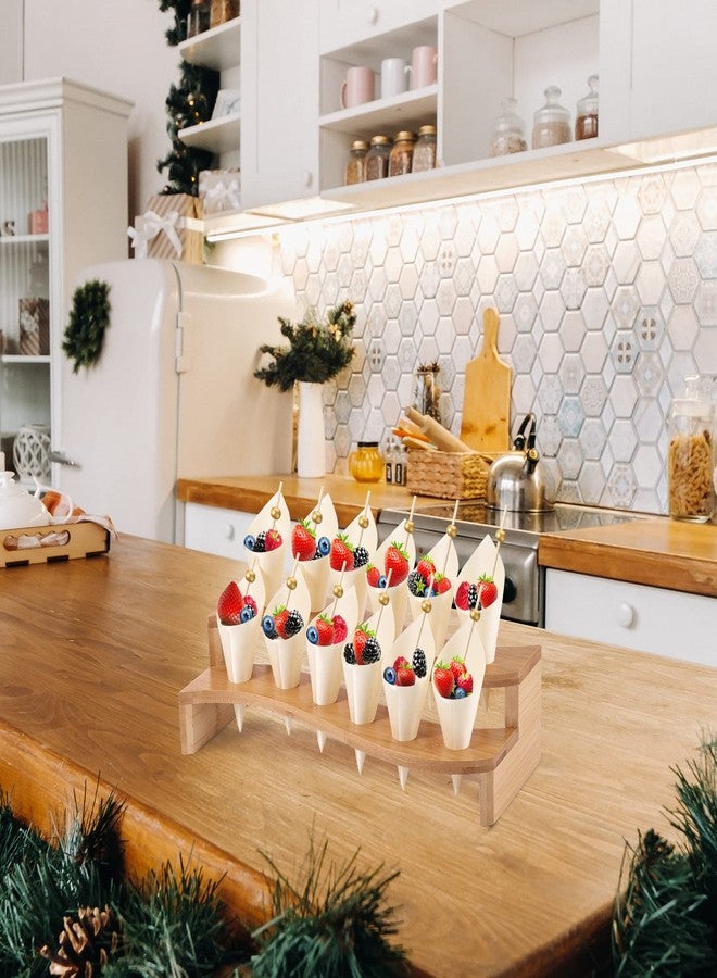 Queekay Food Cones 100 Pcs Disposable Paper Cone for Food with 12 Holes Wood Ice Cream Cone Holder Stand Charcuterie Cones Holder 100 Fancy Toothpicks for Catered Events Buffets Parties(Curved) - Image 5