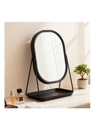 Retro Style Black Vanity Mirror with Tray, 360° Rotating Adjustable Desktop Makeup Mirror, High-Definition Wrought Iron Frame Tabletop Mirror for Bedroom Bathroom Dressing Table (28.5cm Height) - view 4