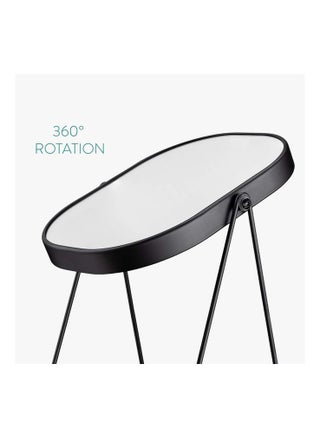 Retro Style Black Vanity Mirror with Tray, 360° Rotating Adjustable Desktop Makeup Mirror, High-Definition Wrought Iron Frame Tabletop Mirror for Bedroom Bathroom Dressing Table (28.5cm Height) - view 3
