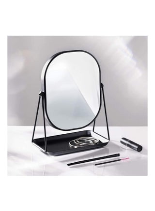 Retro Style Black Vanity Mirror with Tray, 360° Rotating Adjustable Desktop Makeup Mirror, High-Definition Wrought Iron Frame Tabletop Mirror for Bedroom Bathroom Dressing Table (28.5cm Height) - view 2