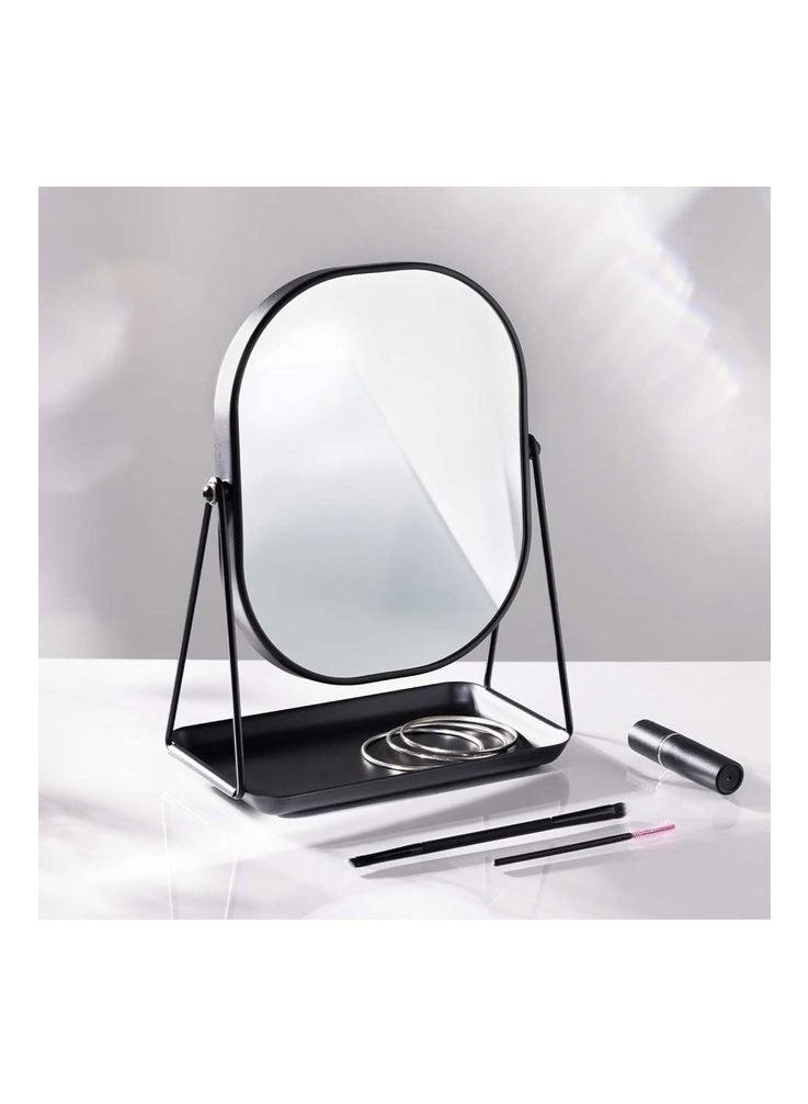 AYY HOME Retro Style Black Vanity Mirror with Tray, 360° Rotating Adjustable Desktop Makeup Mirror, High-Definition Wrought Iron Frame Tabletop Mirror for Bedroom Bathroom Dressing Table (28.5cm Height) - Image 2
