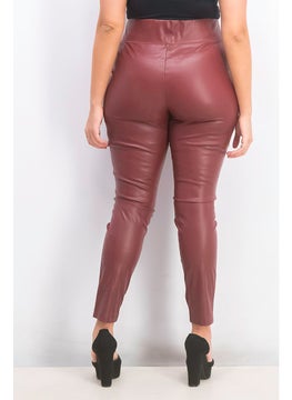 INC Women Regular Fit Faux Leather Leggings, Port  - Image 3