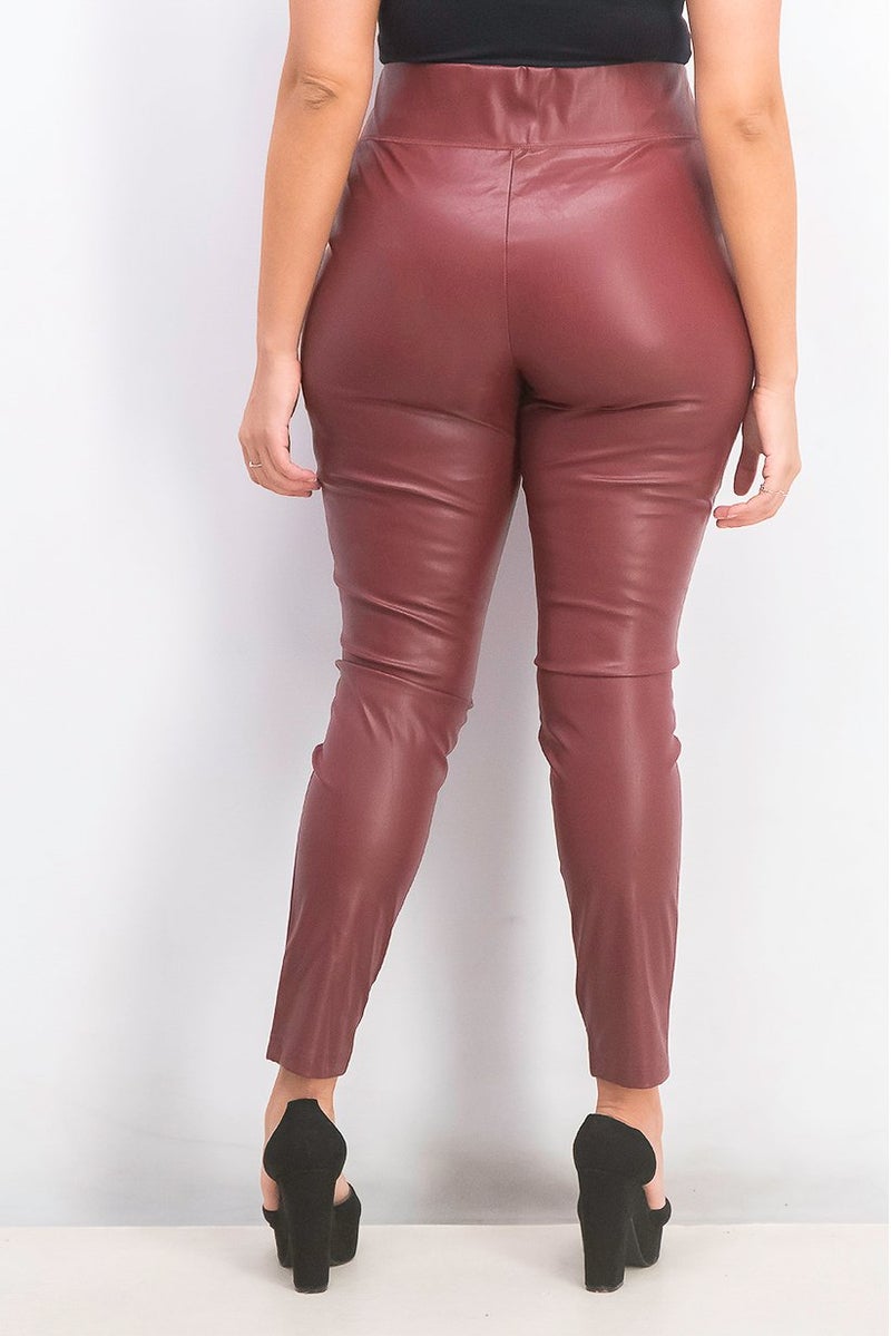 INC Women Regular Fit Faux Leather Leggings, Port - Image 3