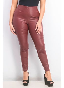 INC Women Regular Fit Faux Leather Leggings, Port  - Image 1