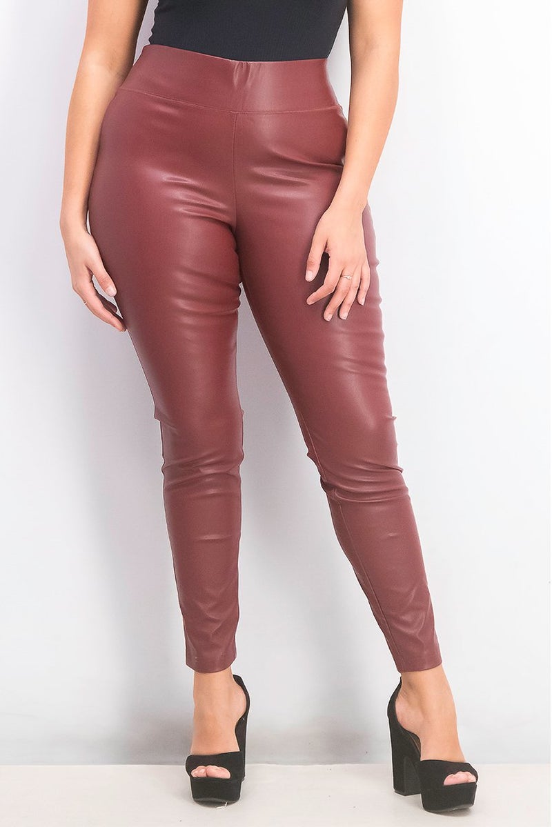 INC Women Regular Fit Faux Leather Leggings, Port - Image 1