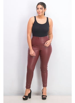 INC Women Regular Fit Faux Leather Leggings, Port  - Image 2