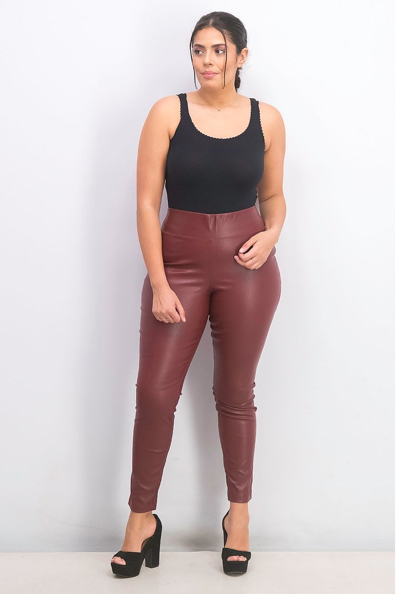 INC Women Regular Fit Faux Leather Leggings, Port - Image 2