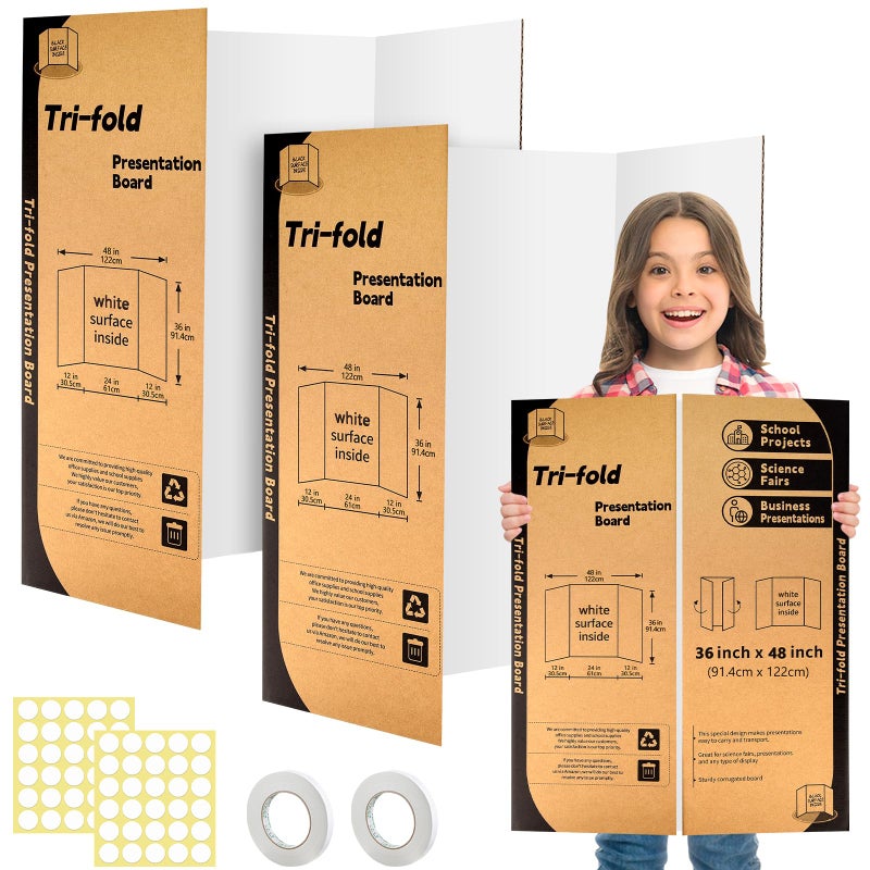 IKAYAS 2 Pack Trifold Poster Board 48" X 36", IKAYAS Single sided White Poster Boards, Science Fair Display Boards Posterboard for Mounting, Prints, Art, Display,Projects Classroom Supplies - Image 1