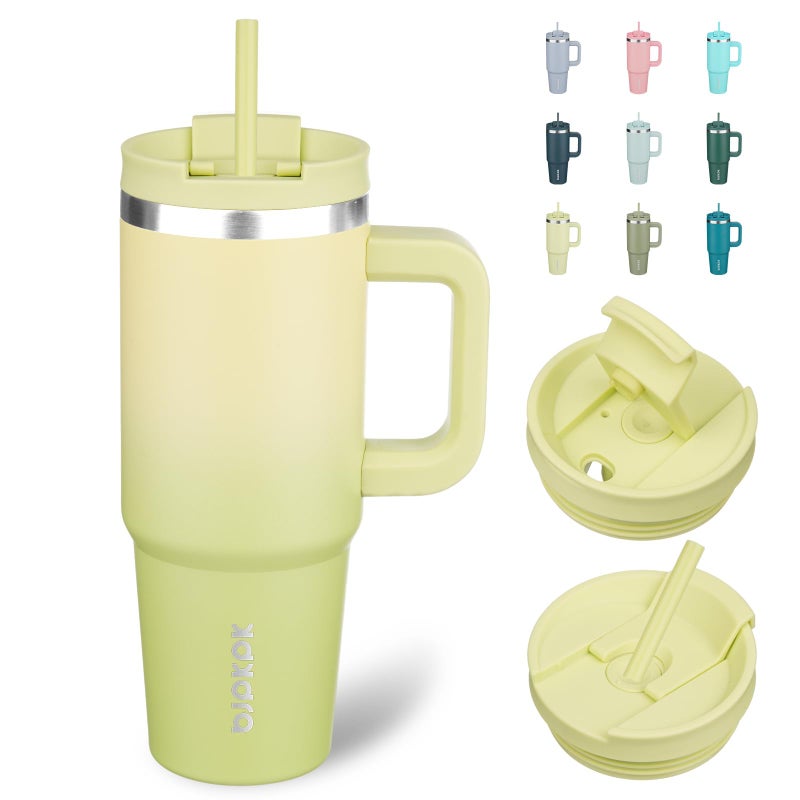 BJPKPK 30 oz Tumbler With Handle Insulated Tumblers With Lid And Straw Stainless Steel Thermal Cup,Lime - Image 1