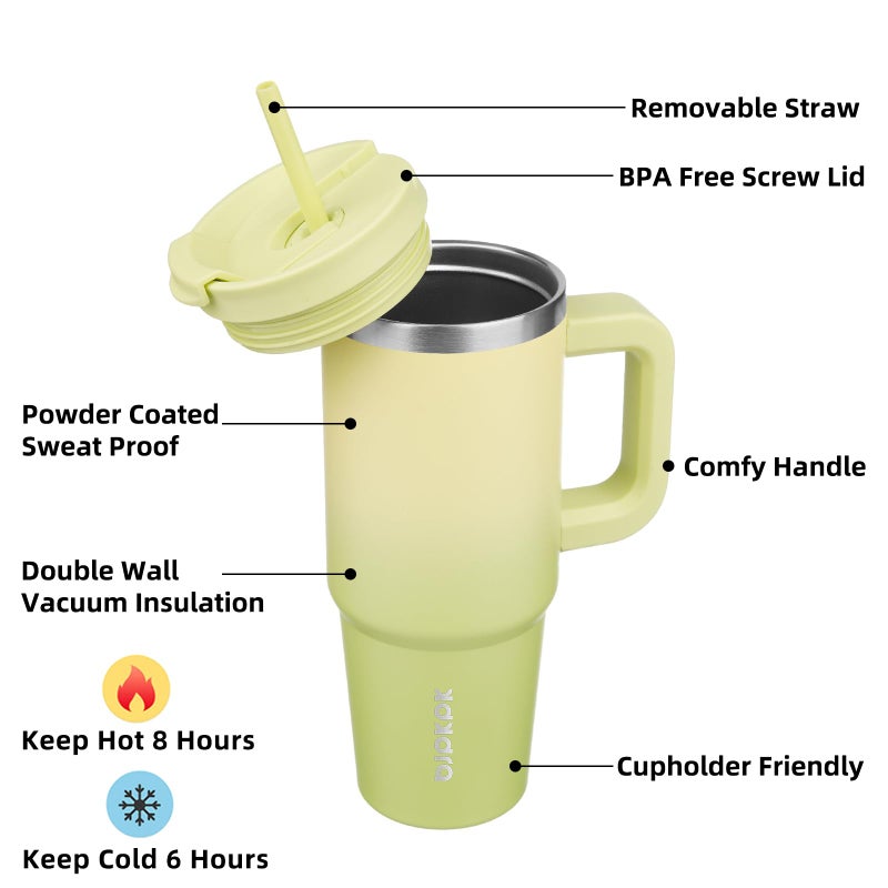 BJPKPK 30 oz Tumbler With Handle Insulated Tumblers With Lid And Straw Stainless Steel Thermal Cup,Lime - Image 2