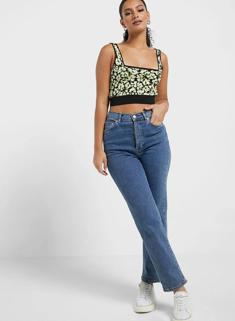 ONLY Floral Knitted Square Neck Crop Top