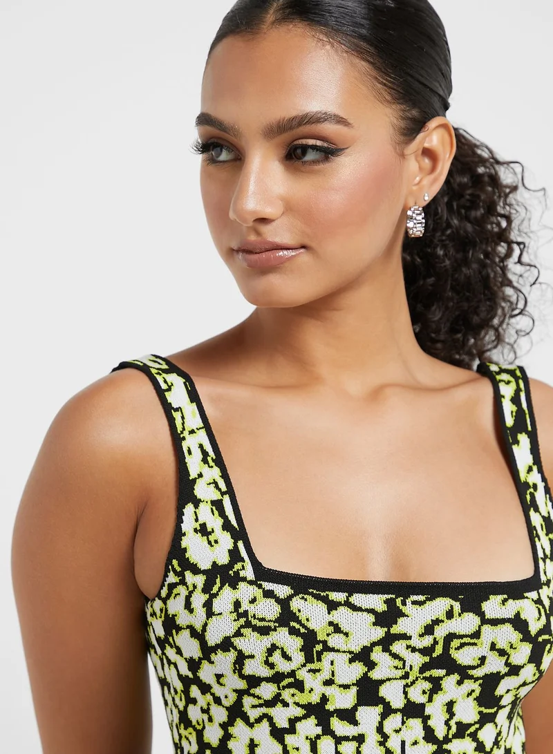 ONLY Floral Knitted Square Neck Crop Top
