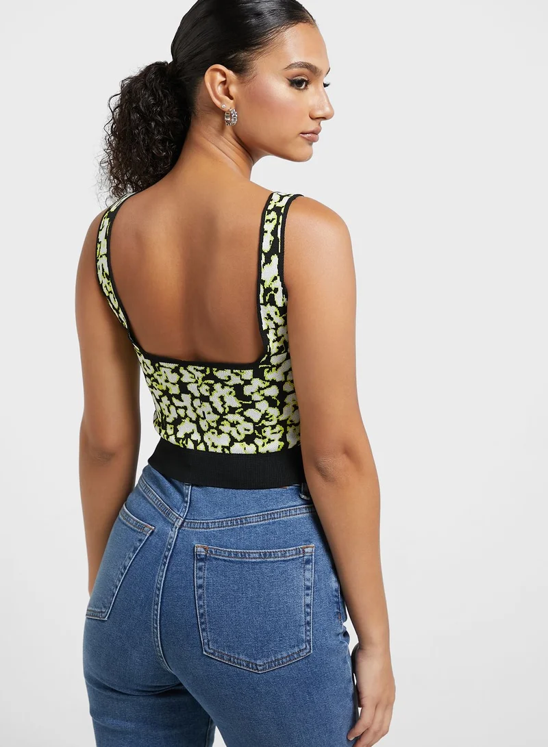 ONLY Floral Knitted Square Neck Crop Top