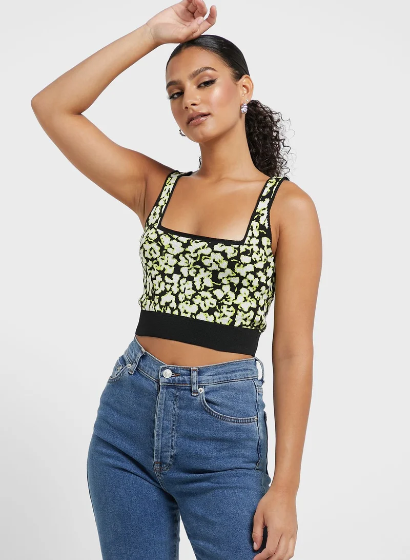 ONLY Floral Knitted Square Neck Crop Top