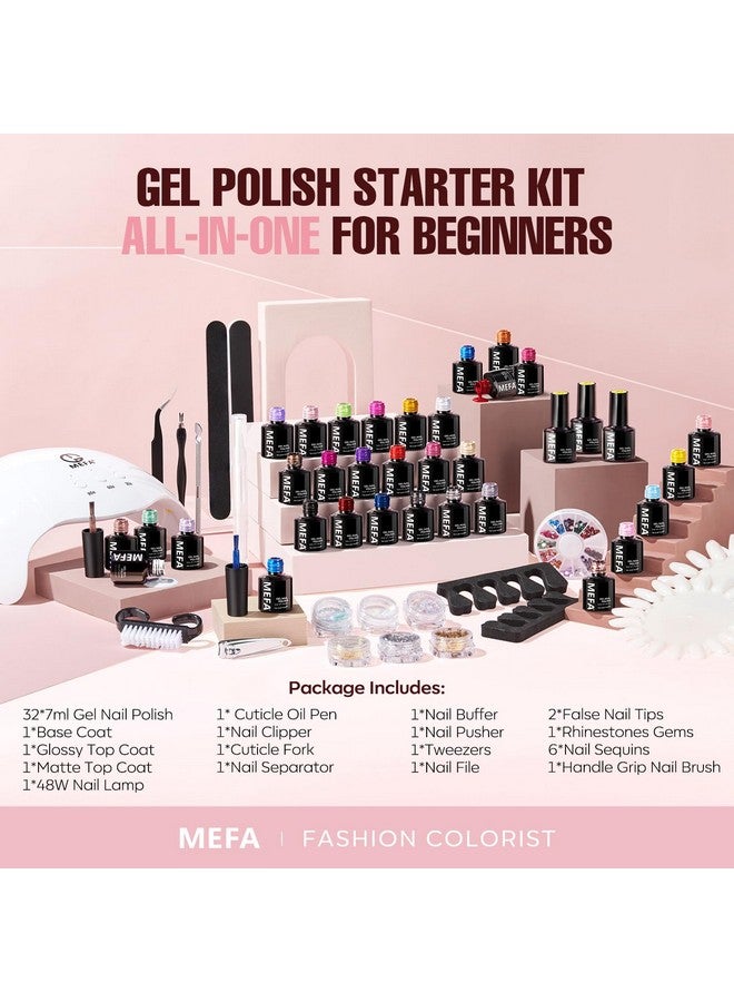 MEFA 56 Pcs Gel Nail Polish Kit with U V Light, 32 Colors All Seasons Soak Off Gel Polish Nail Set with Matte/Glossy Base Top Coat Essential Manicure Tools Nails Art DIY Christmas Gifts for Women - Image 5