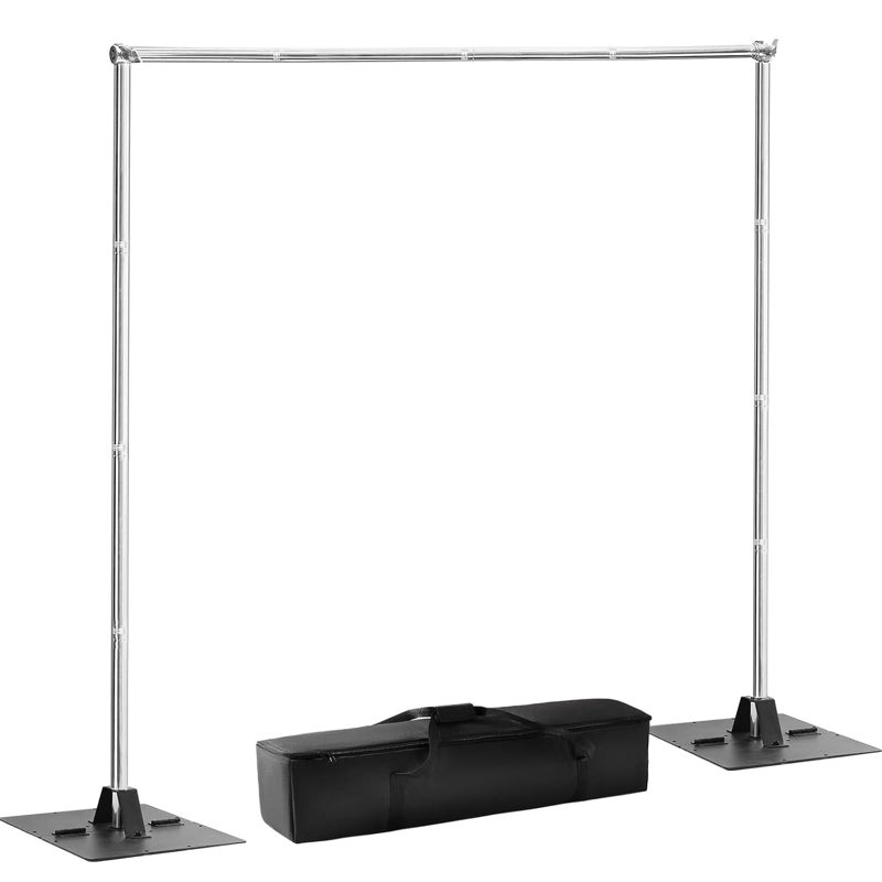 Toolterritary Heavy Duty Pipe and Drape Frame Kit 10x10ft Adjustable Height/Width Photography Background Support Poles All-Metal Construction Backdrop Stand for Party, Birthday, Wedding - Silver - Image 1
