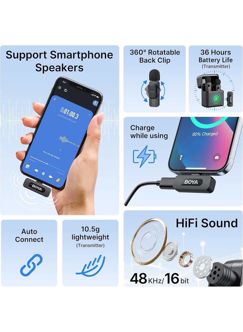 Boya BY-V3 iPhone Microphone, Wireless Lavalier Microphone for iPhone, 100m Range, 2.4GHz Plug Play Mnini Clip-on Mic for iPhone 14/14 Pro/13/13 Pro/12 iPad IOS Devices, Vlog, YouTube, TikTok - Image 3