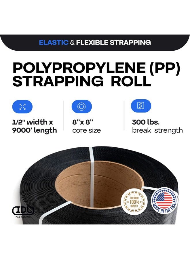 IDL Packaging 1/2" x 9000' Hand Grade Polypropylene (PP) Strapping Roll of 8" x 8" Core Size, 300 lbs Break Strength - Lightweight and Affordable Poly Banding - Flexible Packing Straps - Image 2