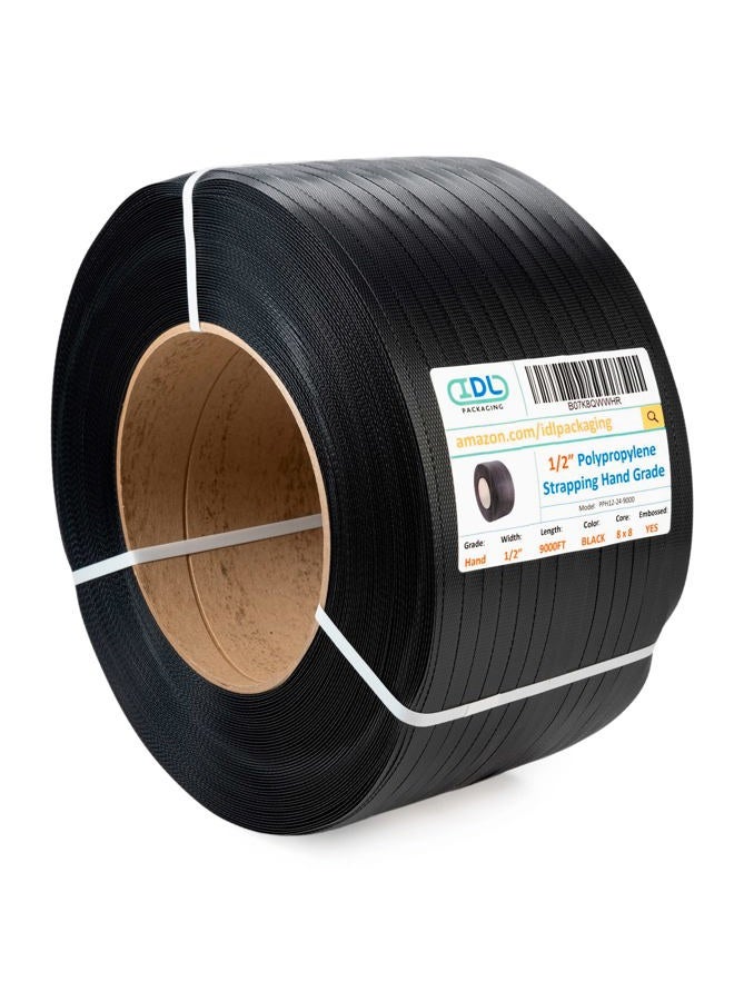 IDL Packaging 1/2" x 9000' Hand Grade Polypropylene (PP) Strapping Roll of 8" x 8" Core Size, 300 lbs Break Strength - Lightweight and Affordable Poly Banding - Flexible Packing Straps - Image 1