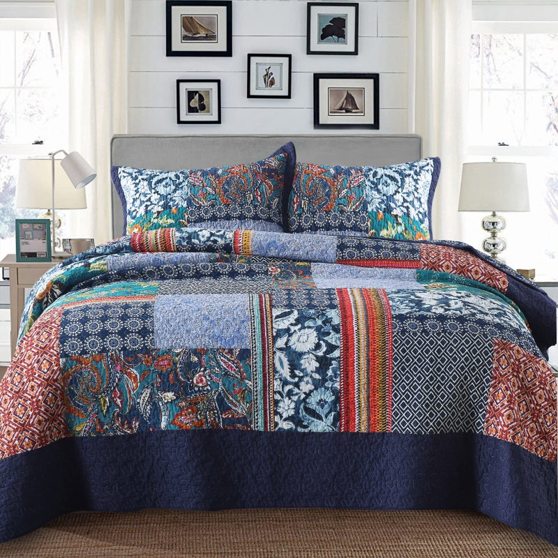 Yvooxny King Quilt Set Reversible Lightweight Bohemian Paisley Patchwork Cotton Quilted Bedspread Coverlet Set 3-Piece Bedding Set with Pillowcases for All Seasons, King Size, 108 * 96 Inches - Image 1