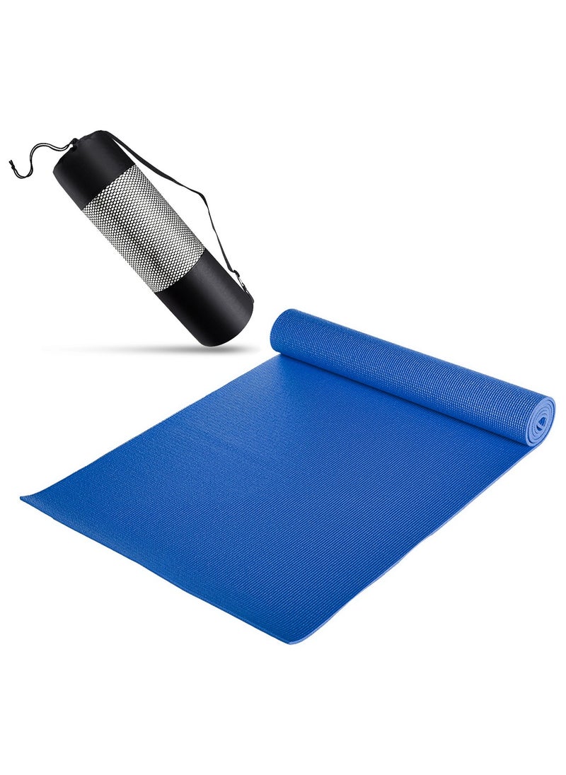 Generic PVC Yoga Exercise Mat With Carrying Bag 6MM Thick x173cm Lx61cm W, Blue  - Image 1