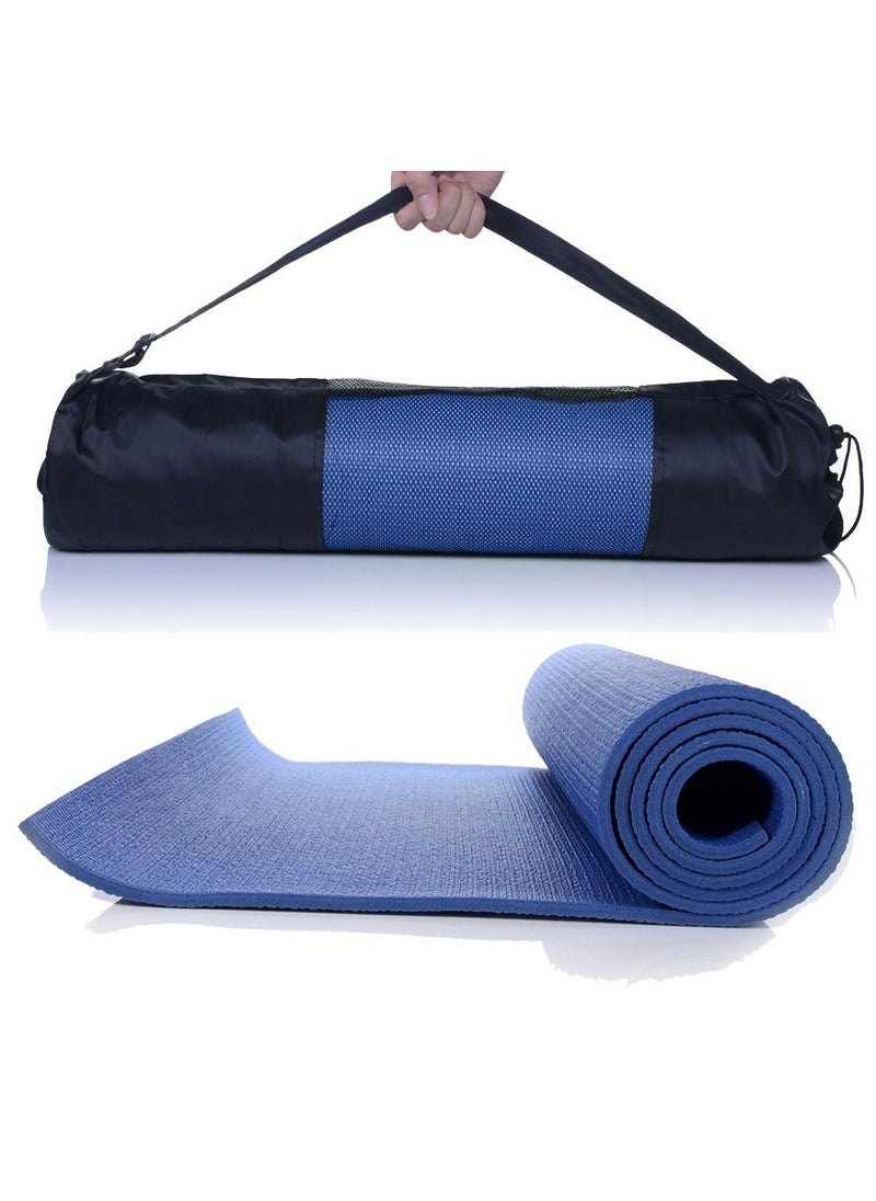 Generic PVC Yoga Exercise Mat With Carrying Bag 6MM Thick x173cm Lx61cm W, Blue  - Image 2