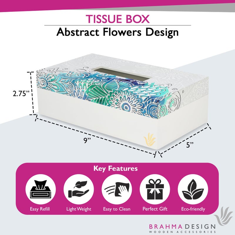 BRAHMA DESIGN Tissue Box Holder | Abstract Flowers Design with White Border | Size 9" x 5" x 2.75" Tissue Box Holder for Car and Home | Refillable Car Tissue Box Cover - Image 2