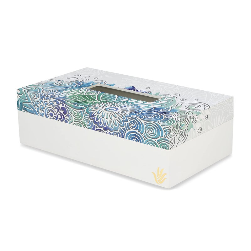 BRAHMA DESIGN Tissue Box Holder | Abstract Flowers Design with White Border | Size 9" x 5" x 2.75" Tissue Box Holder for Car and Home | Refillable Car Tissue Box Cover - Image 1