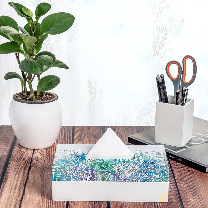 BRAHMA DESIGN Tissue Box Holder | Abstract Flowers Design with White Border | Size 9" x 5" x 2.75" Tissue Box Holder for Car and Home | Refillable Car Tissue Box Cover - Image 4