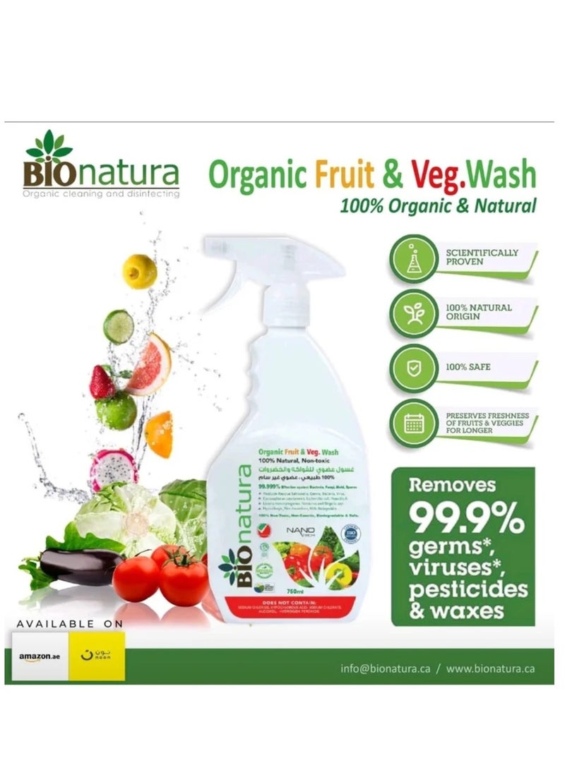 BioNatura Organic Fruit and Vegetable Wash  750 ml Natural Produce Cleaner Non-Toxic Eco-Friendly Biodegradable Plant-Based Removes Pesticides Preserves Freshness Safe for All Fruits and Vegetables - Image 2