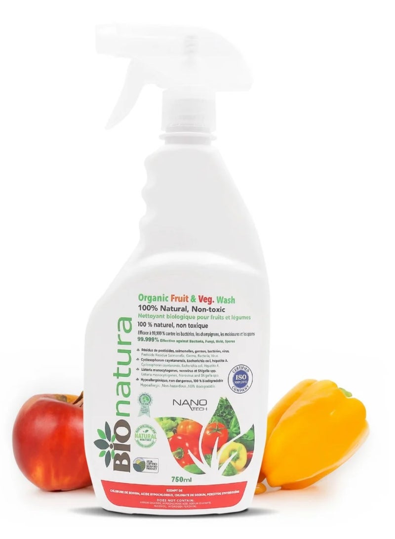 BioNatura Organic Fruit and Vegetable Wash  750 ml Natural Produce Cleaner Non-Toxic Eco-Friendly Biodegradable Plant-Based Removes Pesticides Preserves Freshness Safe for All Fruits and Vegetables - Image 1