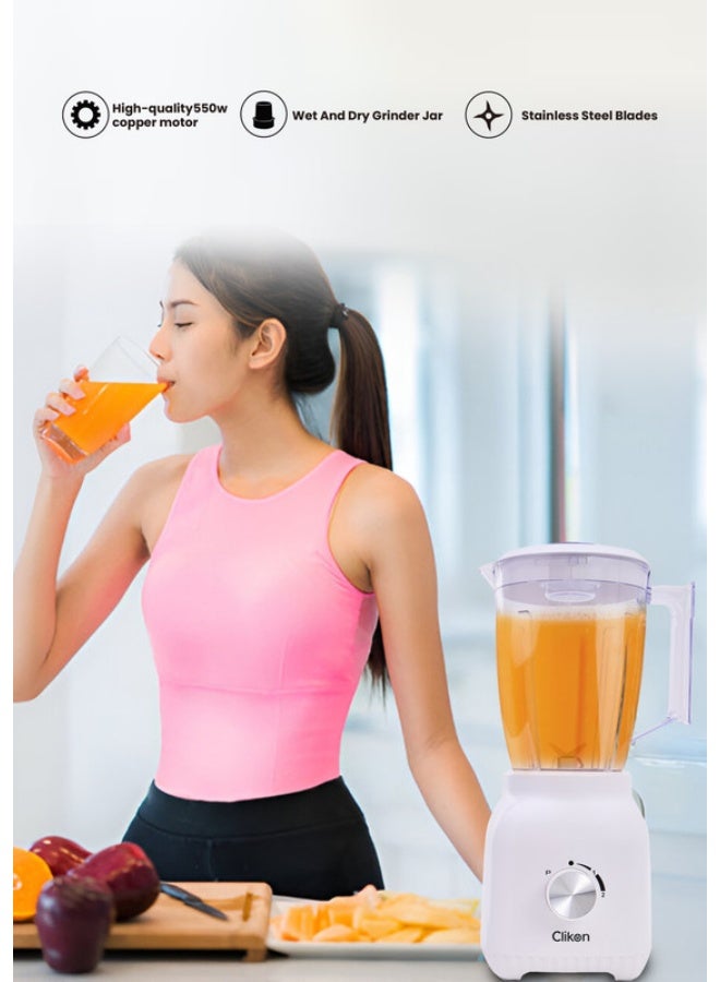 Clikon 2-In-1 Juicer Blender Chopper Set With Wet And Dry Grinder Jar 1.5L 1.5 L 550 W CK2690 White - Image 3