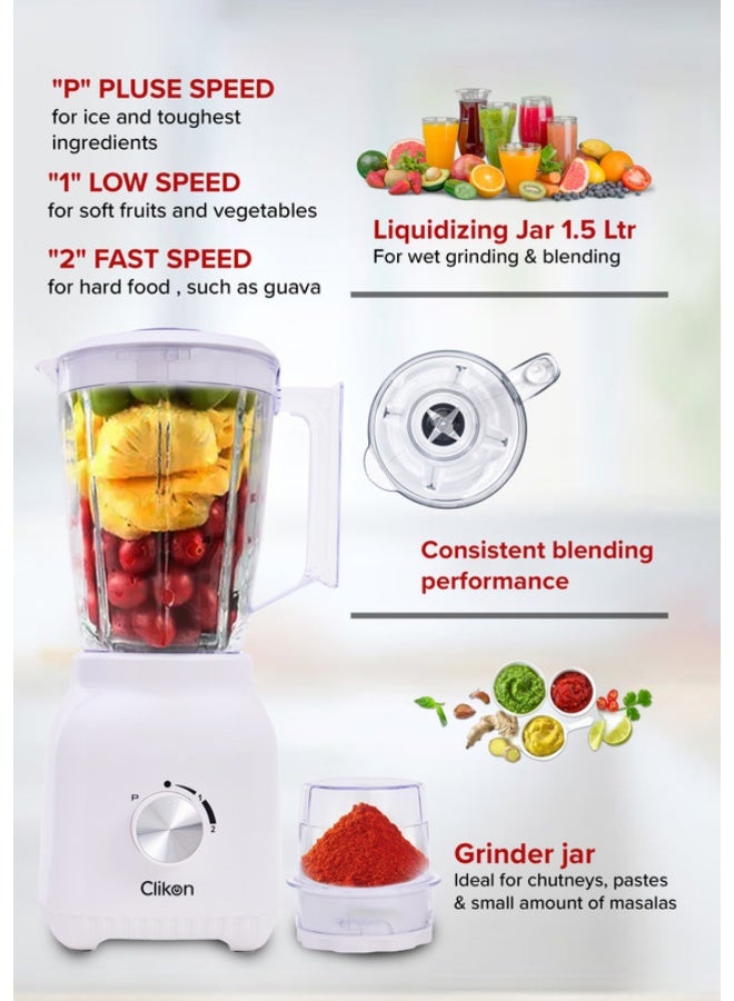 Clikon 2-In-1 Juicer Blender Chopper Set With Wet And Dry Grinder Jar 1.5L 1.5 L 550 W CK2690 White - Image 5