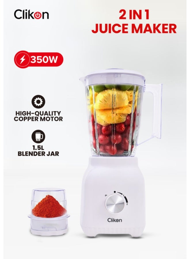 Clikon 2-In-1 Juicer Blender Chopper Set With Wet And Dry Grinder Jar 1.5L 1.5 L 550 W CK2690 White - Image 1