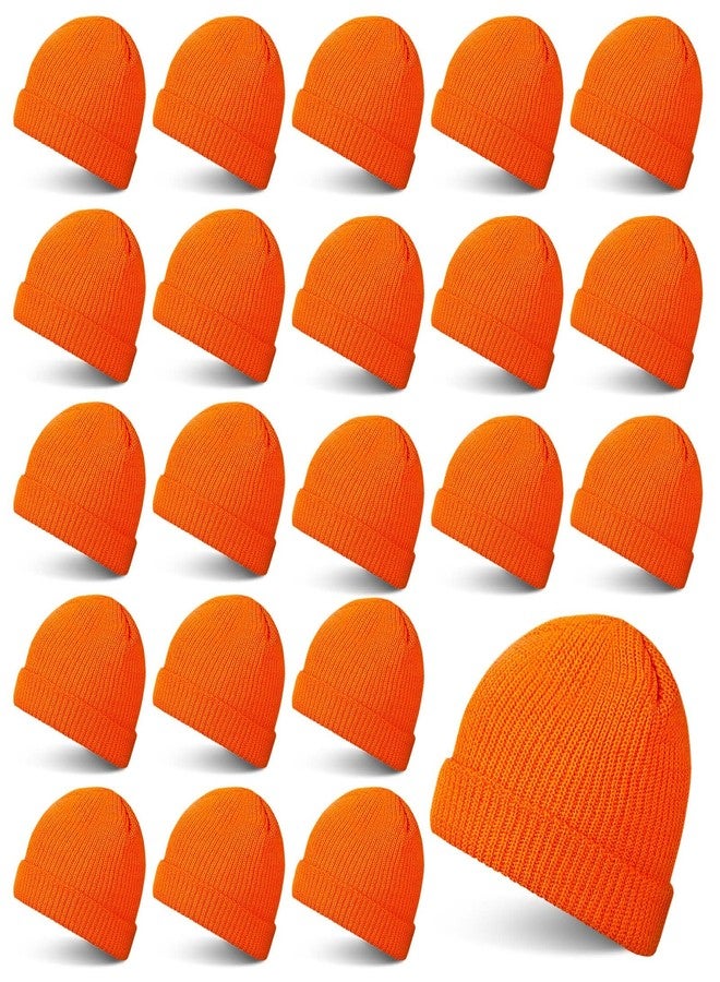 Vabean 24 Pack Unisex Beanie Cap Knitted Warm Beanies Orange Hunting Hat Men Women Hunter Orange Hats for Hunting(Bright Orange) - Image 1