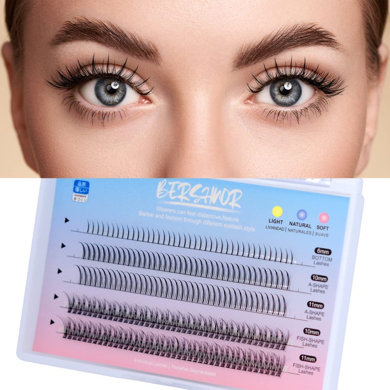 BERSHNOR BlueSmurfs Individual Fairy Eyelashes Extensions Fluffy DIY Cute Eye Cluster Eyelashes Natural Faux Mink False Eye Lashes Multipack of 170 Mini Individuals Fairy Lash Clusters (Include Bottom Lashes) - Image 1
