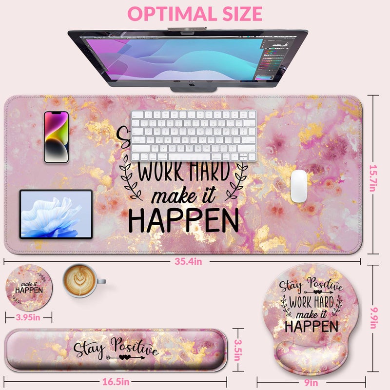 VINEBURY Desk Mat Set + Keyboard and Mouse Pad with Wrist Rest Support,4-in-1 Large Mousepad Computer Mats for Desktop Home & Office-Pink Positive - Image 3