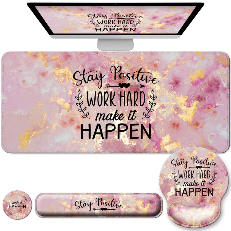 VINEBURY Desk Mat Set + Keyboard and Mouse Pad with Wrist Rest Support,4-in-1 Large Mousepad Computer Mats for Desktop Home & Office-Pink Positive - Image 1