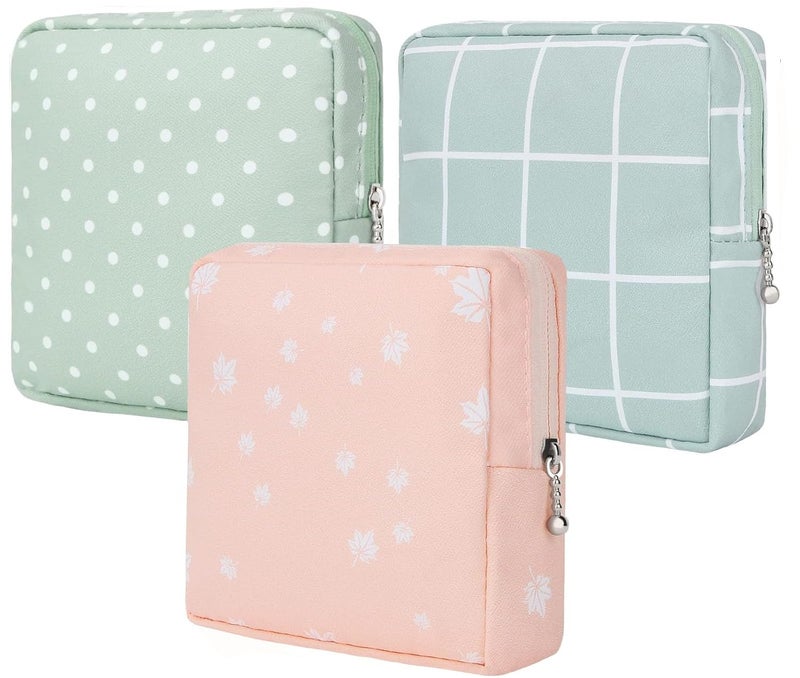 NIGHTSTAR Portable Mini Slim Fashion Nursing Sanitary Napkin Pouch Pad Holder Zipper Travel Cosmetic Makeup Jewellery Storage Bag for Girl and Women 3PCS - Image 1