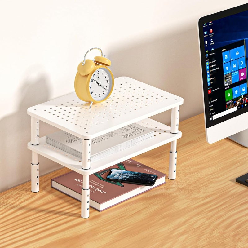 Bracwiser Monitor Stand Riser,3 Level Height Adjustable Desktop monitor stand for Computer, Laptop, Printer, Notebook with Vented Metal Platform 370X235MM 2 Packs,White - Image 5