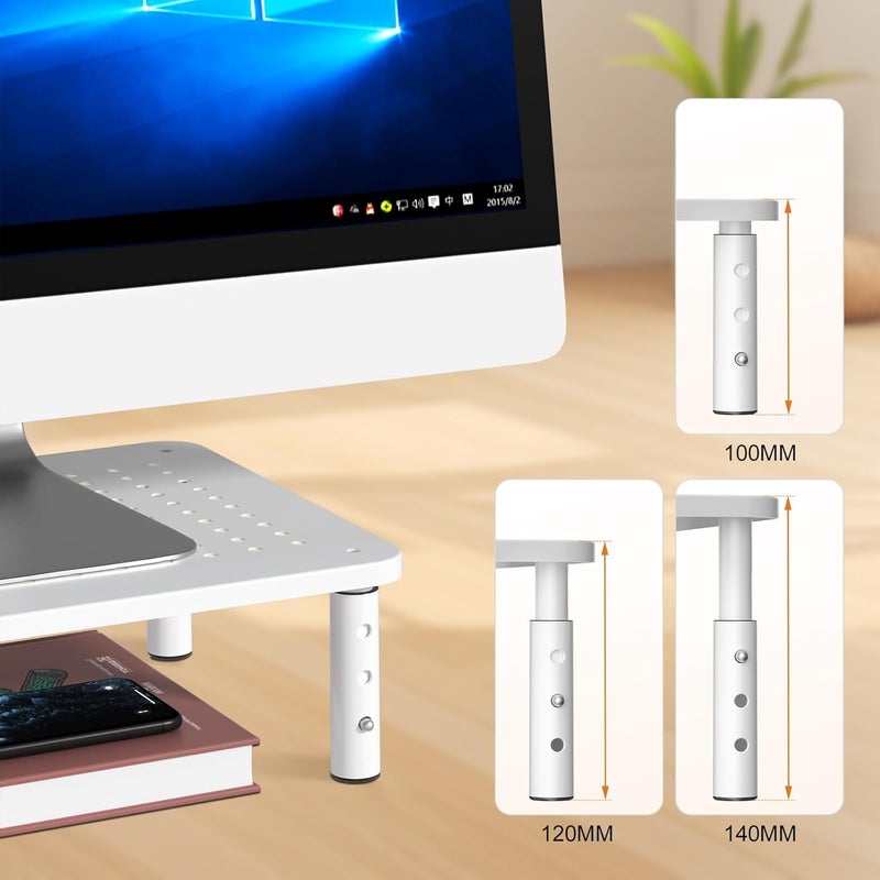 Bracwiser Monitor Stand Riser,3 Level Height Adjustable Desktop monitor stand for Computer, Laptop, Printer, Notebook with Vented Metal Platform 370X235MM 2 Packs,White - Image 3