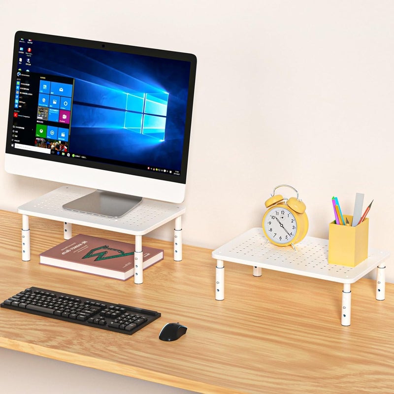 Bracwiser Monitor Stand Riser,3 Level Height Adjustable Desktop monitor stand for Computer, Laptop, Printer, Notebook with Vented Metal Platform 370X235MM 2 Packs,White - Image 4