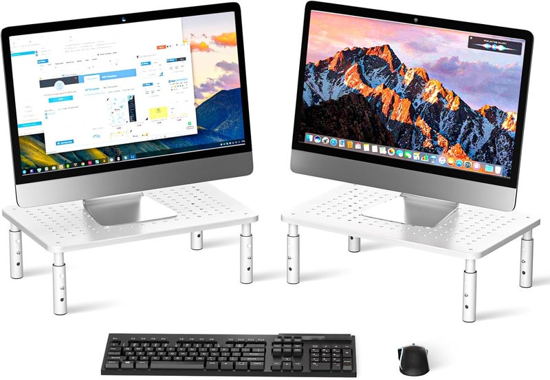 Bracwiser Monitor Stand Riser,3 Level Height Adjustable Desktop monitor stand for Computer, Laptop, Printer, Notebook with Vented Metal Platform 370X235MM 2 Packs,White - Image 1