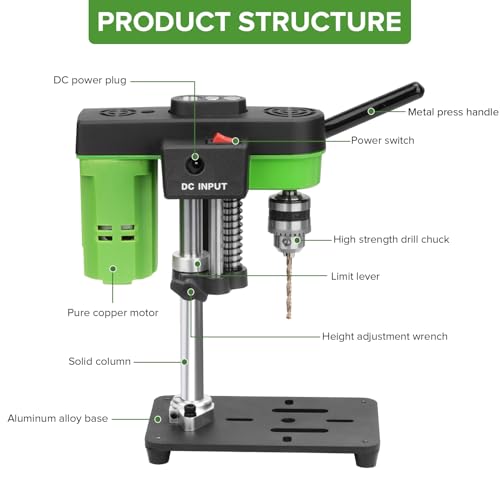 ZZTORQBOND Mini Bench Drill Press,Small Benchtop Drill Press,Two Power Supply Modes,High Precison Low Noise,Compact Benchtop Drilling Machine, DIY Jewelry Making, Metal Wood Working - Image 4