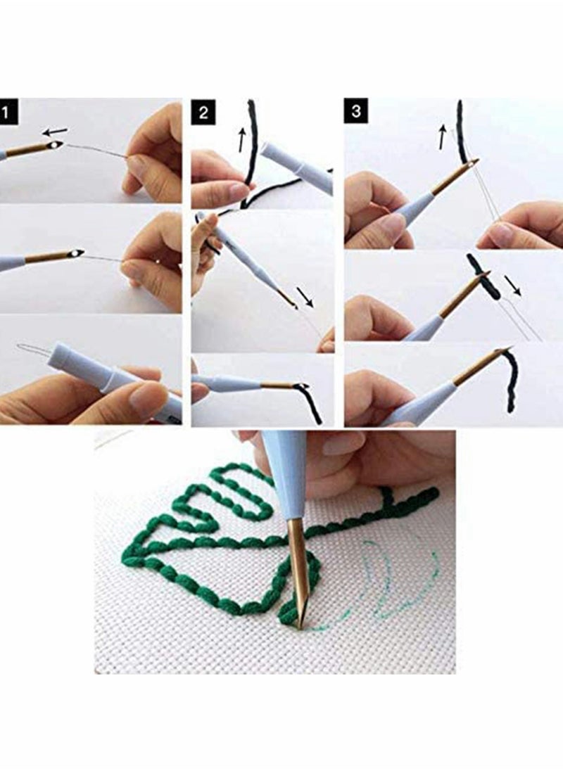 Punching Needle Rainbow Embroidery Starter Kit Punching Needle Tool Threader Fabric Embroidery Ring Yarn Carpet Punch Needle Beginner Embroidery Set High-quality Embroidery Fabric