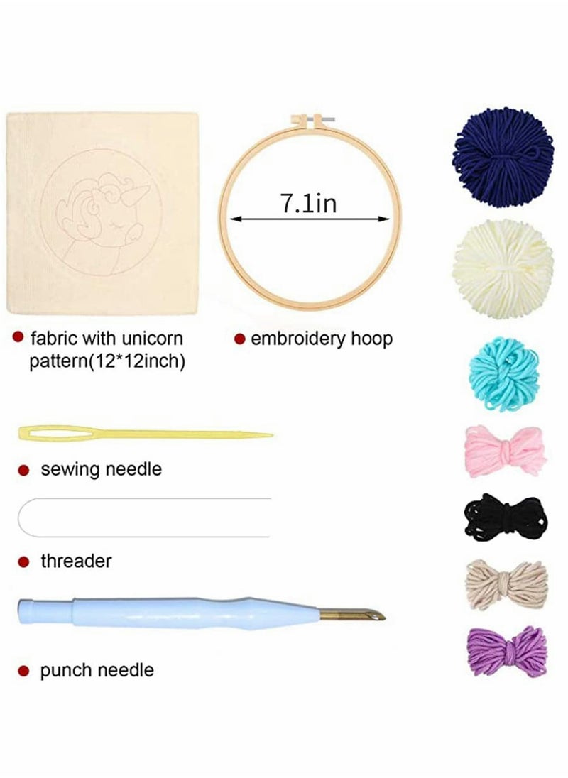 Punching Needle Rainbow Embroidery Starter Kit Punching Needle Tool Threader Fabric Embroidery Ring Yarn Carpet Punch Needle Beginner Embroidery Set High-quality Embroidery Fabric