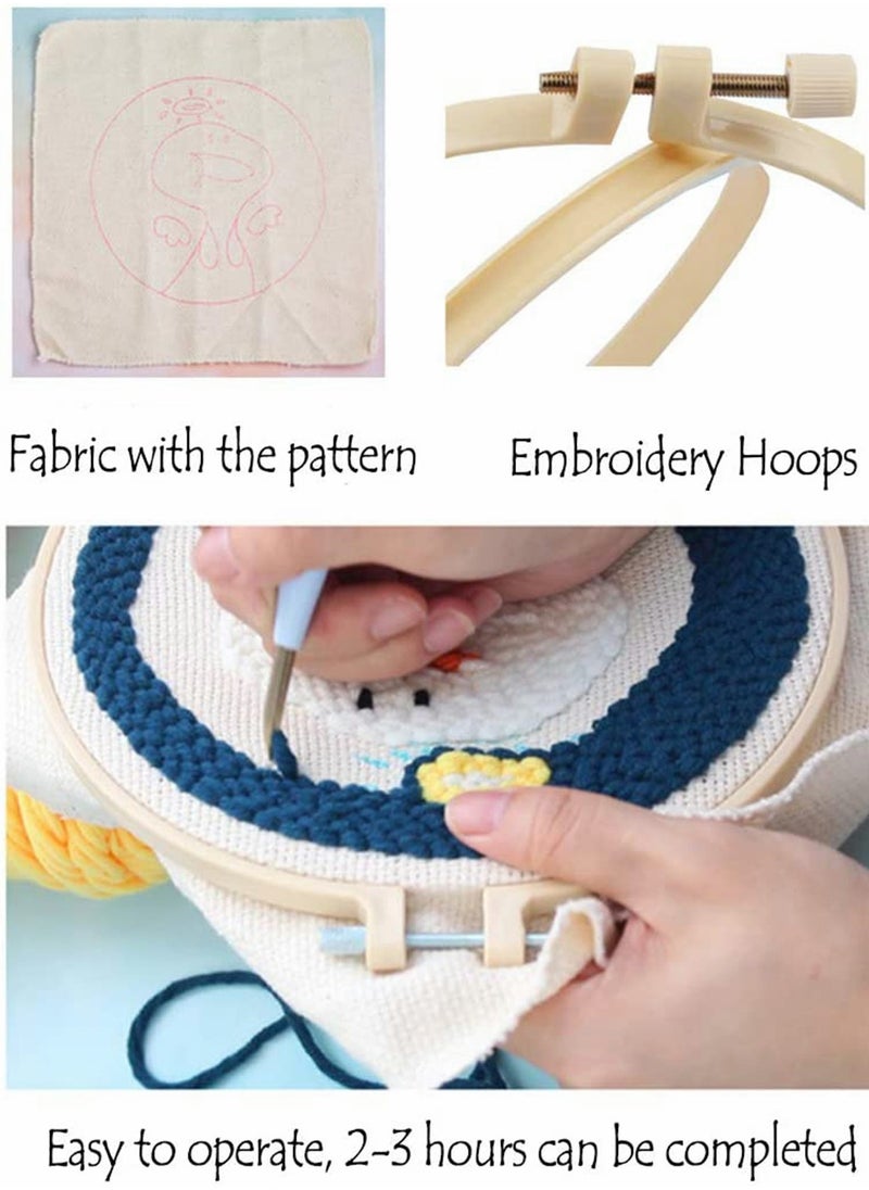 Punching Needle Rainbow Embroidery Starter Kit Punching Needle Tool Threader Fabric Embroidery Ring Yarn Carpet Punch Needle Beginner Embroidery Set High-quality Embroidery Fabric